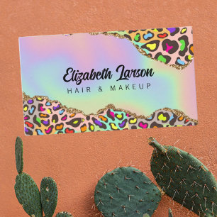 Carte De Visite Salon de coiffure holographique iridescent Léopard