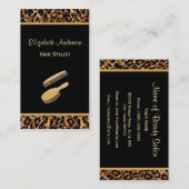 Carte De Visite Salon de coiffure Leopard Noir et Or (Devant / Derrière)