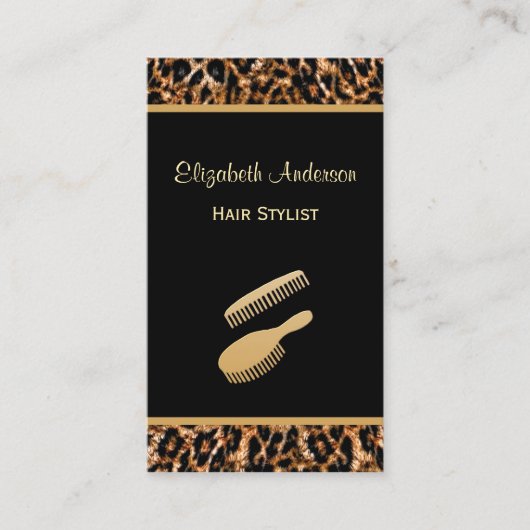 Carte De Visite Salon de coiffure Leopard Noir et Or (Devant)