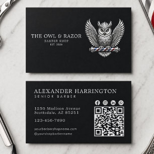 Carte De Visite Salon de coiffure Master Barber Silver Owl Code Qr