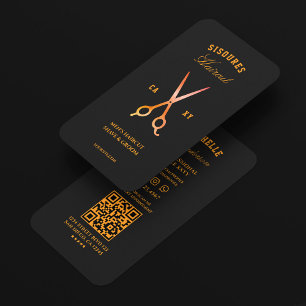 Carte De Visite Salon de coiffure Minimal Barber Noir Orange Cisea
