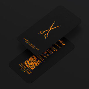 Carte De Visite Salon de coiffure minimal Barbier Noir Orange Cise