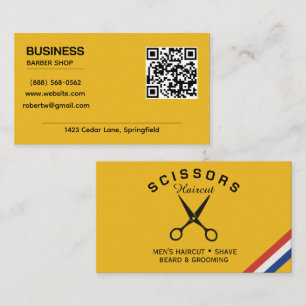 Carte De Visite Salon de coiffure moderne code QR jaune moutarde