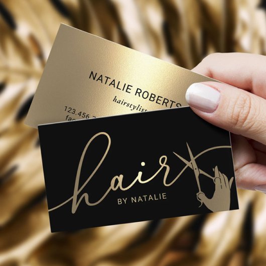 Carte De Visite Salon de coiffure moderne en ciseau doré