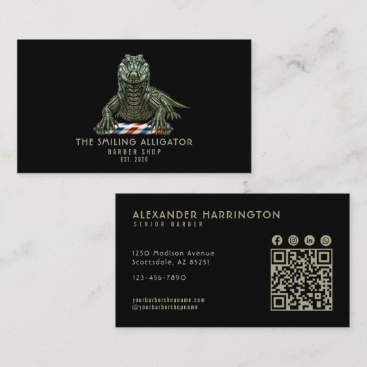Carte De Visite Salon de coiffure moderne icônes sociales code QR  (Devant / Derrière)