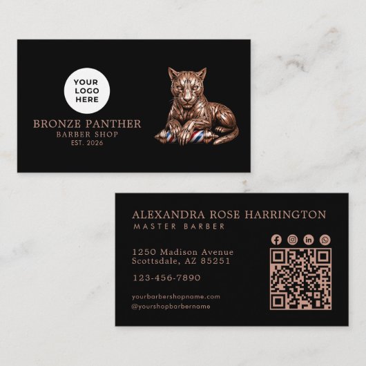 Carte De Visite Salon de coiffure moderne Logo Qr Code Panthère Ro (Devant / Derrière)
