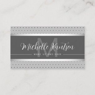 Carte De Visite Salon de coiffure moderne Monogram Silver Maquilla