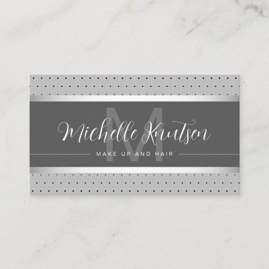 Carte De Visite Salon de coiffure moderne Monogram Silver Maquilla (Devant)