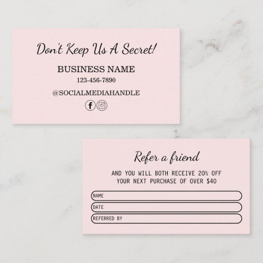 Carte De Visite Salon De Coiffure Moderne Rose Blush Référer Un Am (Devant / Derrière)