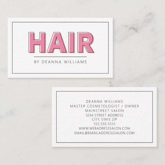 Carte De Visite Salon de coiffure moderne simple rose (Devant / Derrière)