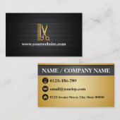 Carte De Visite Salon de coiffure noir élégant d'or (Devant / Derrière)