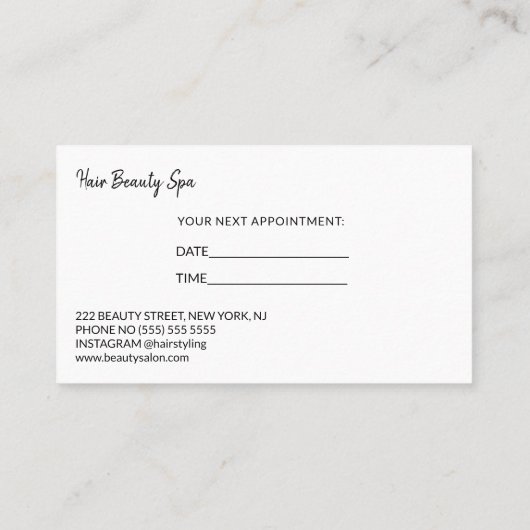 Carte De Visite Salon de coiffure noir moderne prochain rendez-vou (Dos)