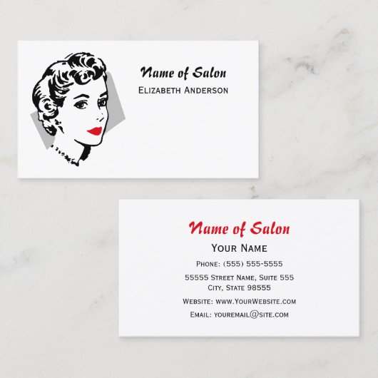 Carte De Visite Salon de coiffure noire classique Lèvres rouges Vi (Devant / Derrière)