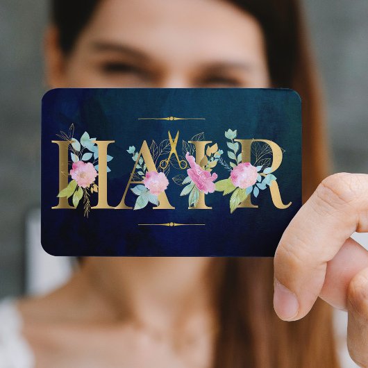 Carte De Visite Salon de coiffure or rose bleu marine glam luxe