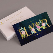 Carte De Visite Salon de coiffure or rose bleu marine glam luxe