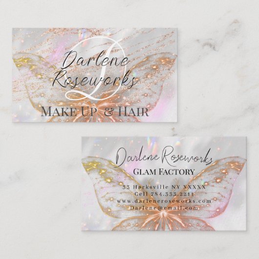 Carte De Visite Salon de coiffure pour papillon rose (Devant / Derrière)