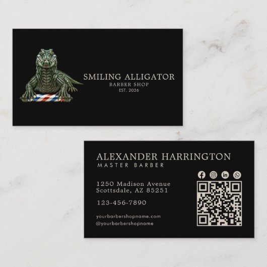 Carte De Visite Salon de Coiffure Professionnel Code Qr Alligator (Devant / Derrière)