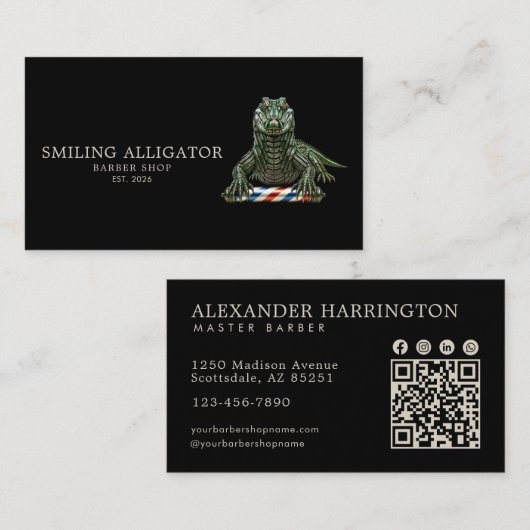 Carte De Visite Salon de Coiffure Professionnel Code Qr Alligator (Devant / Derrière)