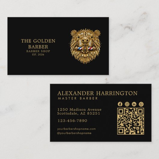 Carte De Visite Salon de Coiffure Professionnel Code Qr Golden Bea (Devant / Derrière)