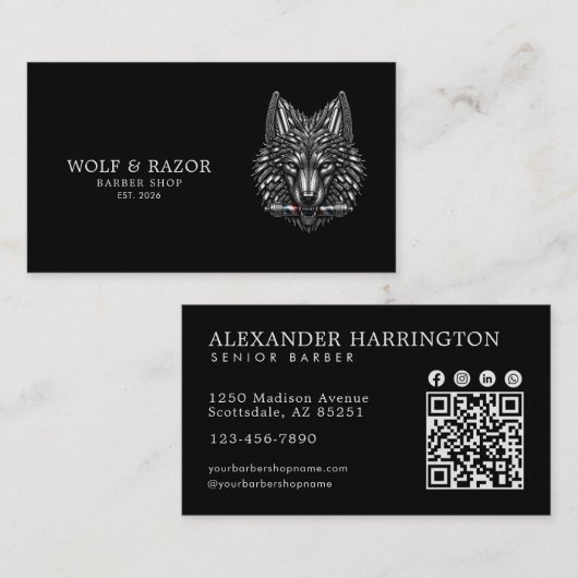 Carte De Visite Salon de Coiffure Professionnel Code QR Loup Argen (Devant / Derrière)