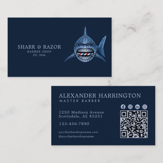 Carte De Visite Salon de Coiffure Professionnel Code Qr Steel Shar (Devant / Derrière)