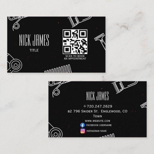 Carte De Visite Salon de coiffure professionnel QR code scan pour (Devant / Derrière)