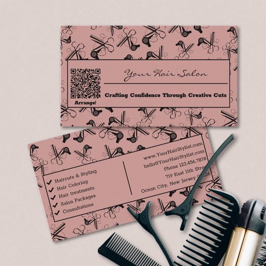 Carte De Visite Salon de coiffure QR Code Clipper Comb