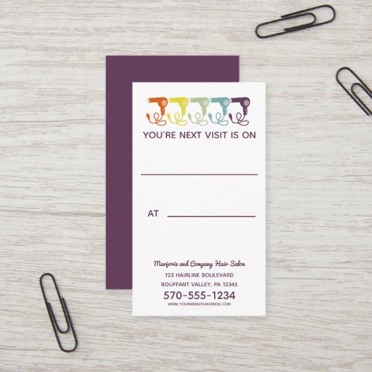 Carte De Visite Salon de coiffure Rappel Retro Arc-en-ciel (Devant/Arrière en situation)