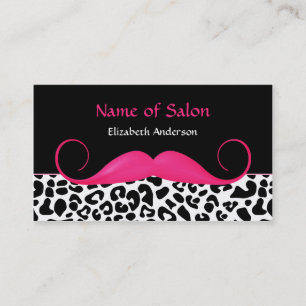 Carte De Visite Salon de coiffure rose et noir de moustache Girly