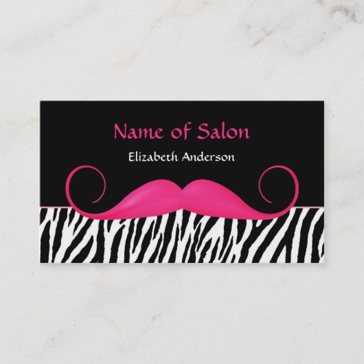 Carte De Visite Salon de coiffure rose et noir de moustache Girly (Devant)