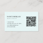 Carte De Visite Salon de coiffure Script Typographie Qr Code Bleu (Dos)