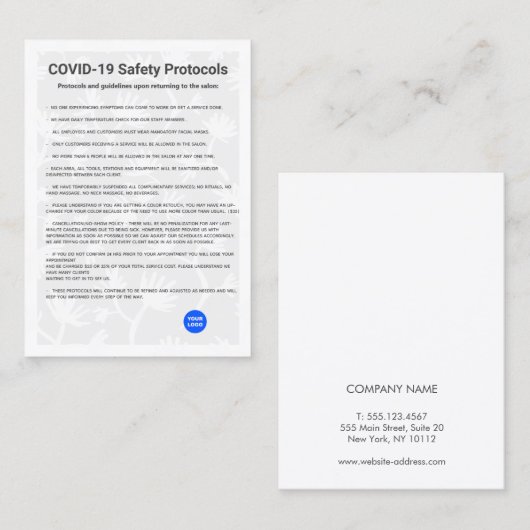 Carte De Visite Salon de coiffure simple COVID19 Protocole de sécu (Devant / Derrière)
