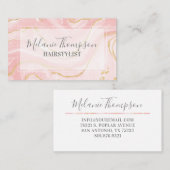 Carte De Visite Salon de coiffure tendance en marbre rose or (Devant / Derrière)