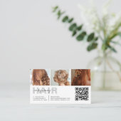 Carte De Visite Salon de coiffure Typographie 3 Photo Grille Code (Debout devant)