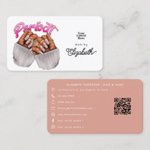 Carte De Visite Salon de manucure afro-américain Rose Gold et Rose