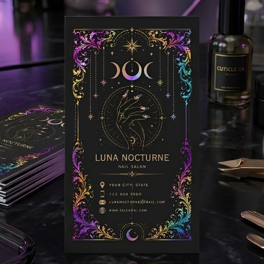 Carte De Visite Salon de manucure céleste de luxe Code QR Moon Bea