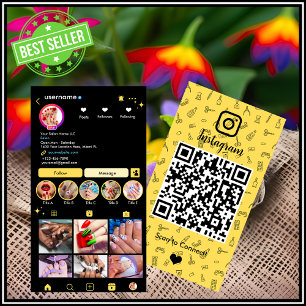 Carte De Visite Salon de manucure Instagram jaune QR médias sociau