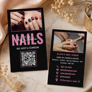 Carte De Visite Salon de manucure moderne code QR photo rose blush