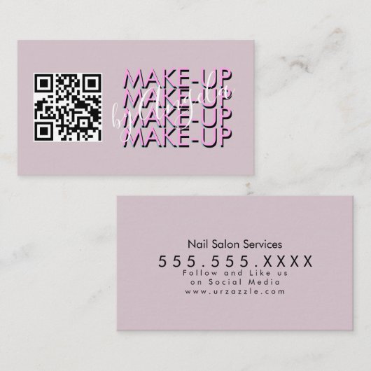 Carte De Visite Salon de maquillage Code QR Script rose noir (Devant / Derrière)