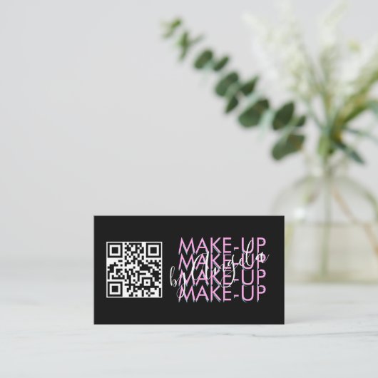 Carte De Visite Salon de maquillage Code QR Script rose noir (Debout devant)