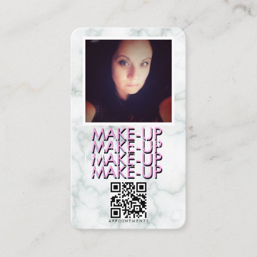 Carte De Visite Salon de maquillage de marbre QR Code Photo (Devant)