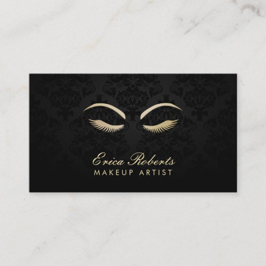 Carte De Visite Salon de maquillage élégant en damas foncé (Devant)