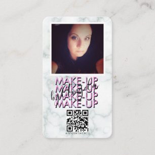Carte De Visite Salon de maquillage en marbre QR Code photo rose n