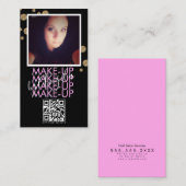 Carte De Visite Salon de maquillage QR Code rose noir Parties scin (Devant / Derrière)