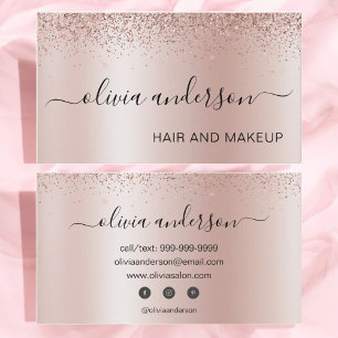 Carte De Visite Salon de maquillage rose Gold Parties scintillant