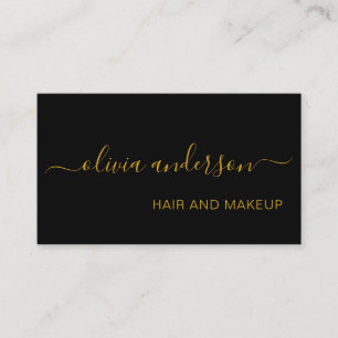 Carte De Visite Salon de maquillage simple pour cheveux noir et or
