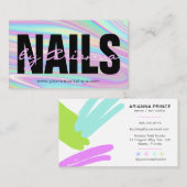 Carte De Visite Salon de ongle holographique | Nail Tech | Stylist (Devant / Derrière)