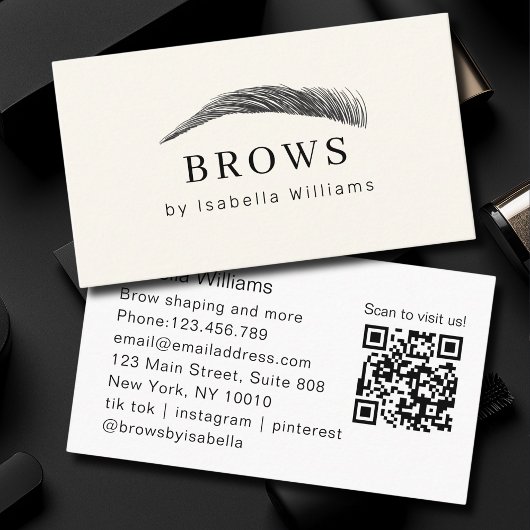Carte De Visite Salon de sourcils élégant minimal QR-Code
