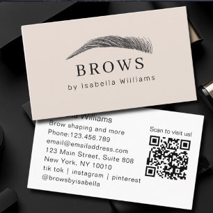 Carte De Visite Salon de sourcils élégant minimal QR-Code