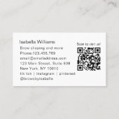 Carte De Visite Salon de sourcils minimal et élégant QR-Code (Dos)